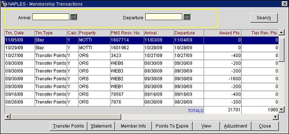 Membership Points Transactions - Trsfer Points